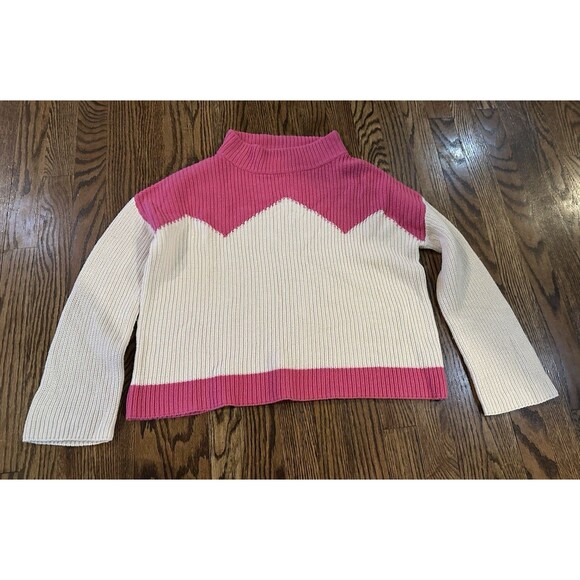 The Reeds x J. Crew Ski Sweater Hot Pink‎ & Ivory Mockneck Pullover Size XS EUC - Picture 2 of 8